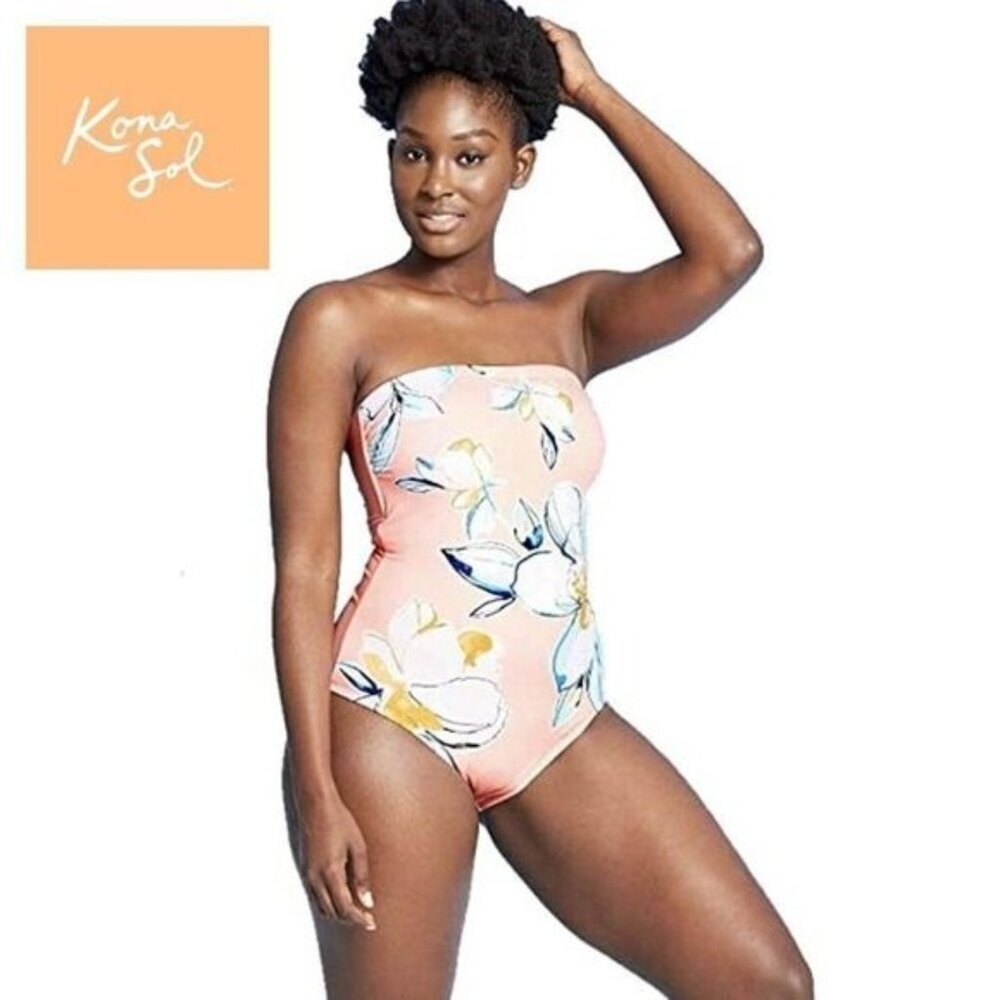 Kona‎ Sol Women's Floral Bandeau Medium Coverage One Piece Swimsuit NWT